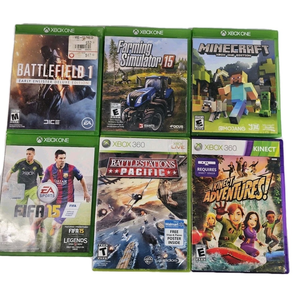 Xbox One & 360 Game Lot Battlefield 1 Farming Simulator 15 FIFA Minecraft Kinect